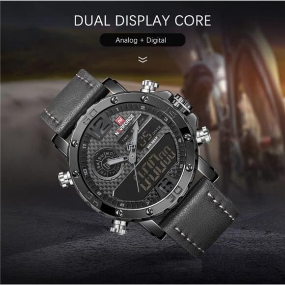 Mens Waterproof Sport Watches Leather Digital AnalogWatch Luxury Casual DualTime - Picture 2 of 7